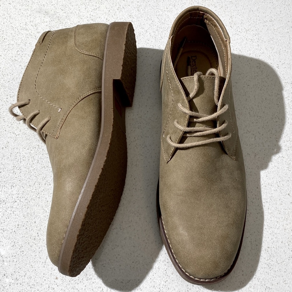 New Mens Suede Beige Dress Shoes with laces, comfort insoles size 12